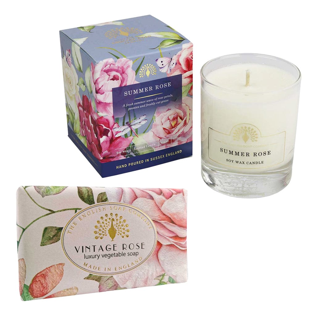 English Soap Company - Rose Soap Bar & Candle Bundle
