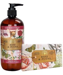 Rose & Peony Body Wash & Soap Bar Bundle - The English Soap Company