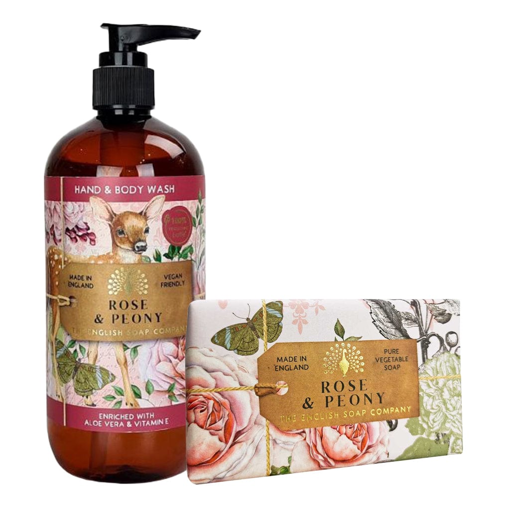 Rose & Peony Body Wash & Soap Bar Bundle - The English Soap Company