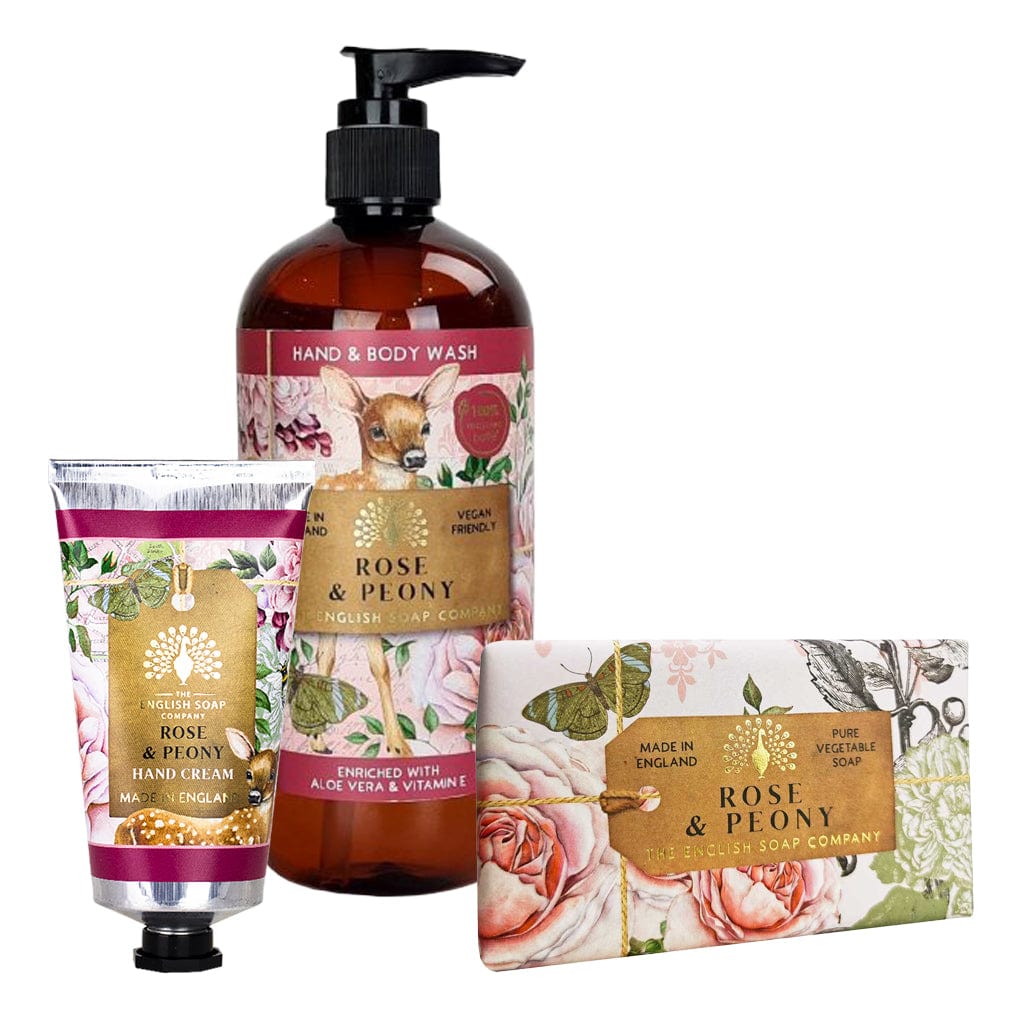 Rose & Peony Hand Cream, Soap & Wash Bundle - The English Soap Company